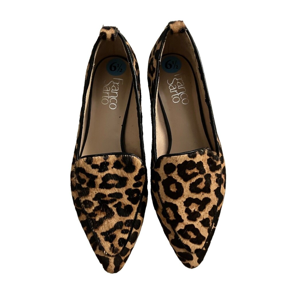 Franco Sarto Leopard Print Flats Loafers Shoes Calf Hair Leather 6.5 M